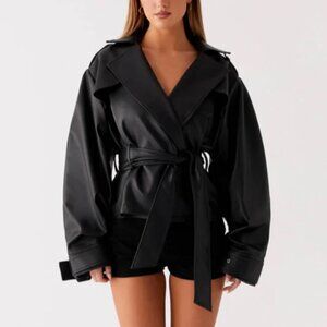 Midtown Faux Leather Trench - Black